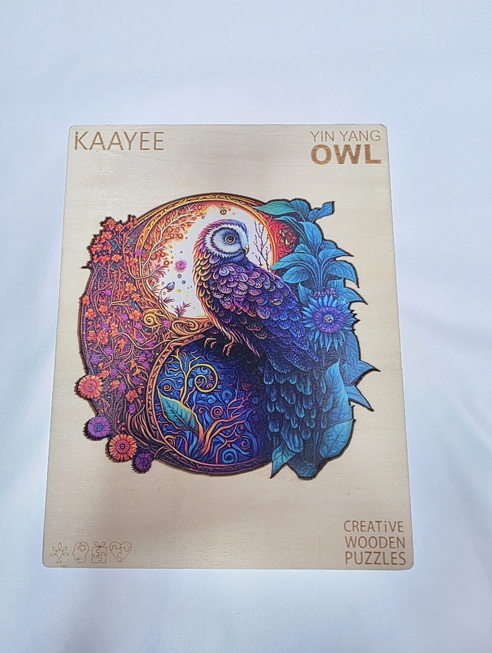 KAA YEE Yin Yang Owl Wooden Puzzle XL 700 Pieces 20x20 Bird Floral Art